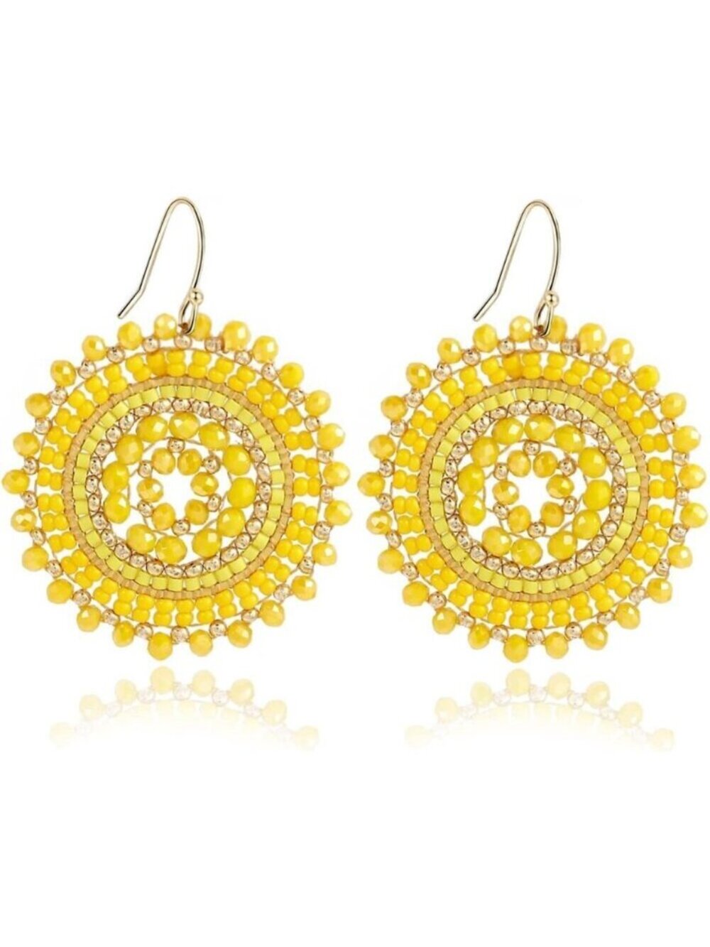 🆕 Women Yellow Summer Beaded Earrings Crystals Glass Dangle Drop Bohemia Lover